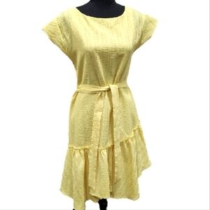 Vince Camuto Short Sleeves Asymmentrical Flare Ruffle Dress Yellow Size 0